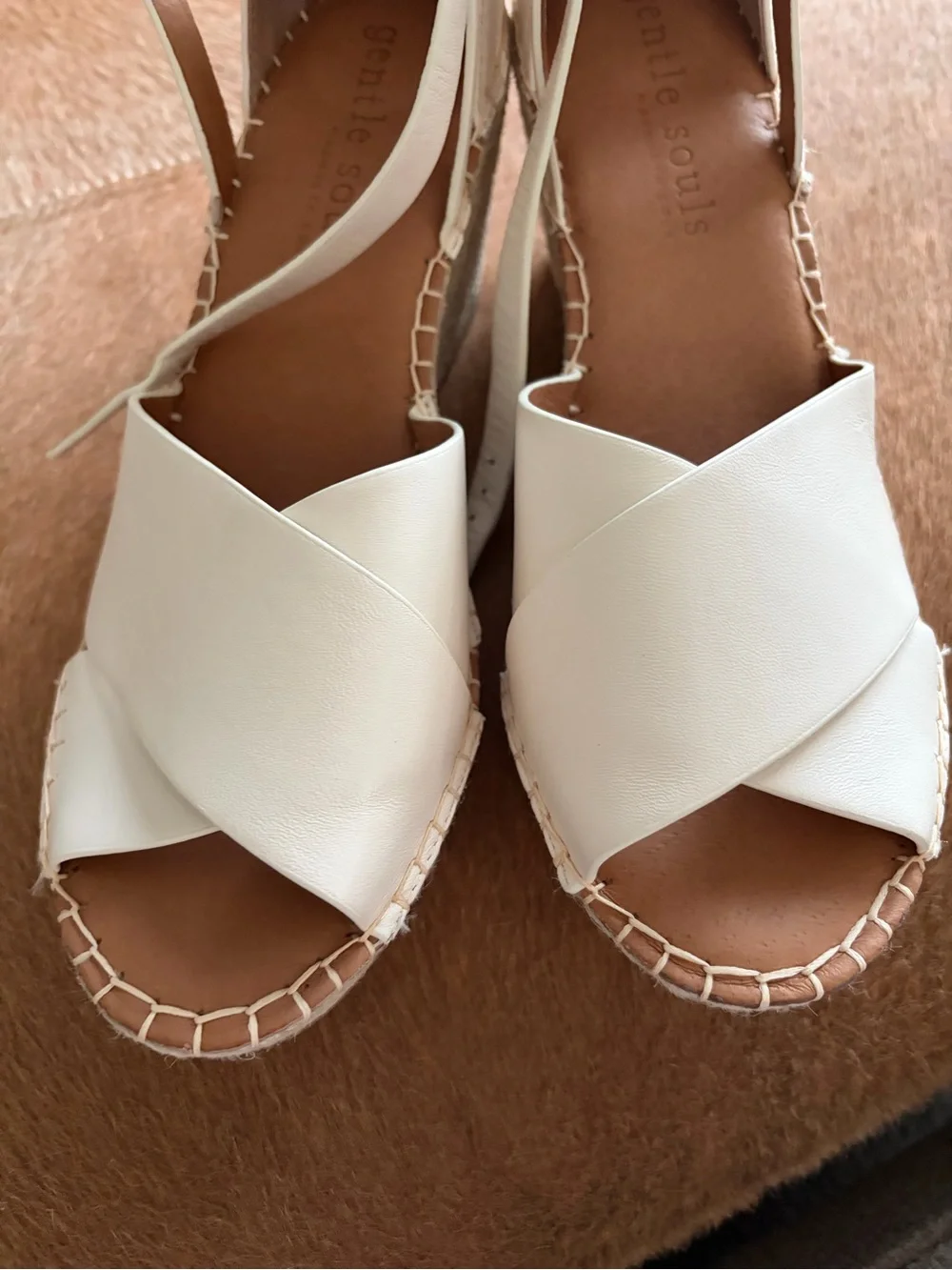 gentle souls White Leather Crisscross Espadrille Wedge Sandals
